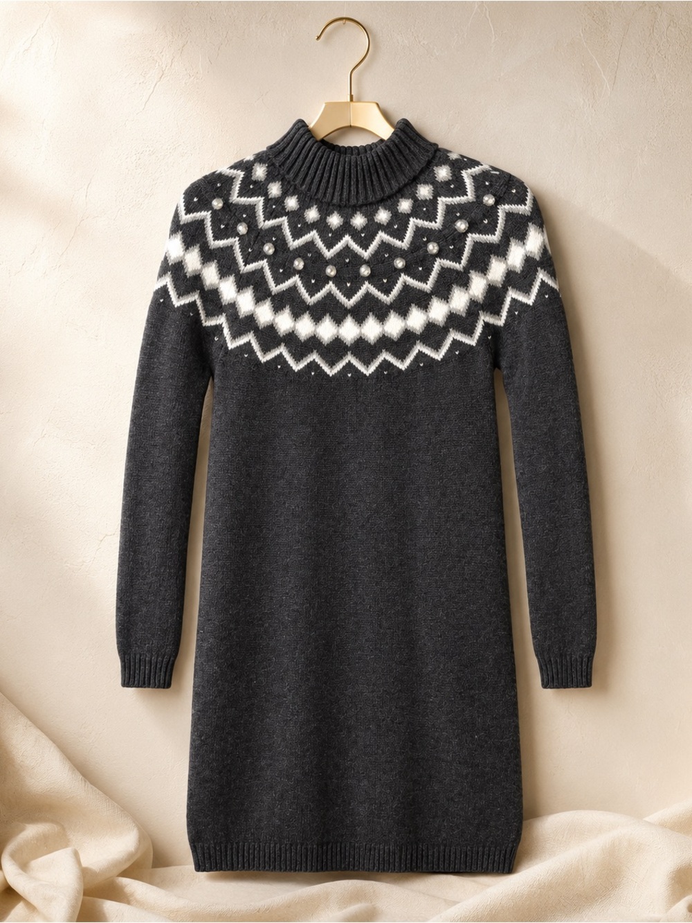 J.Crew Fair Isle Embellished Cotton Turtleneck Sweater Dress XXS